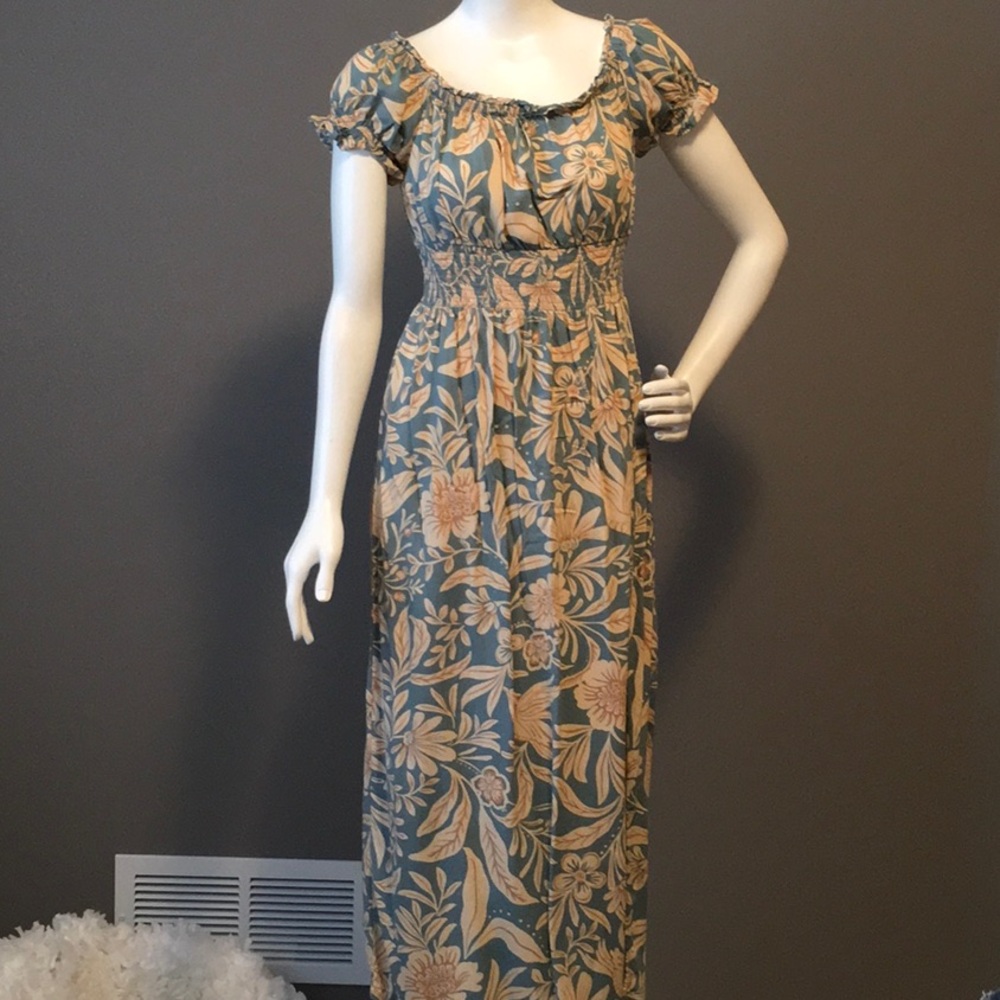 Patrons of Peace Blue and Cream Floral Maxi Dress